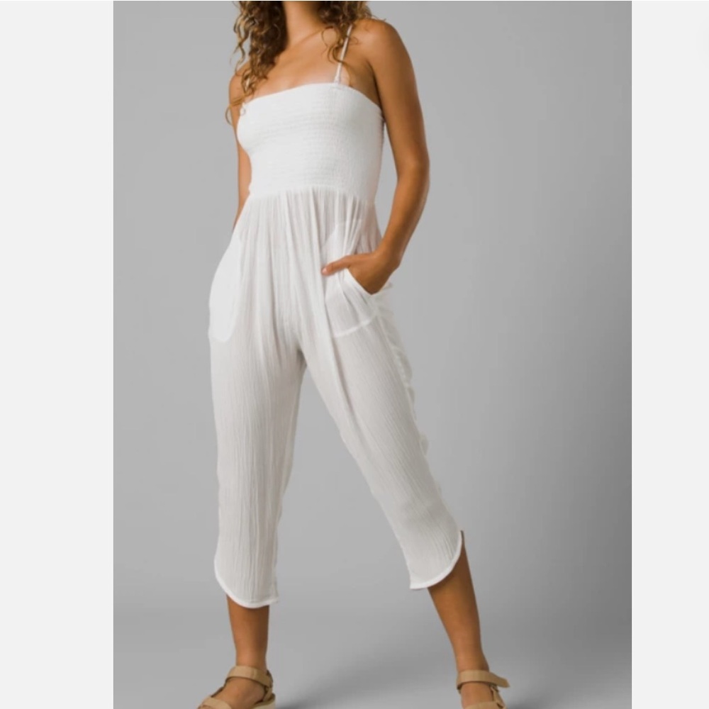 PrAna Fernie White Smocked Women's Jumpsuit Romper Sz M